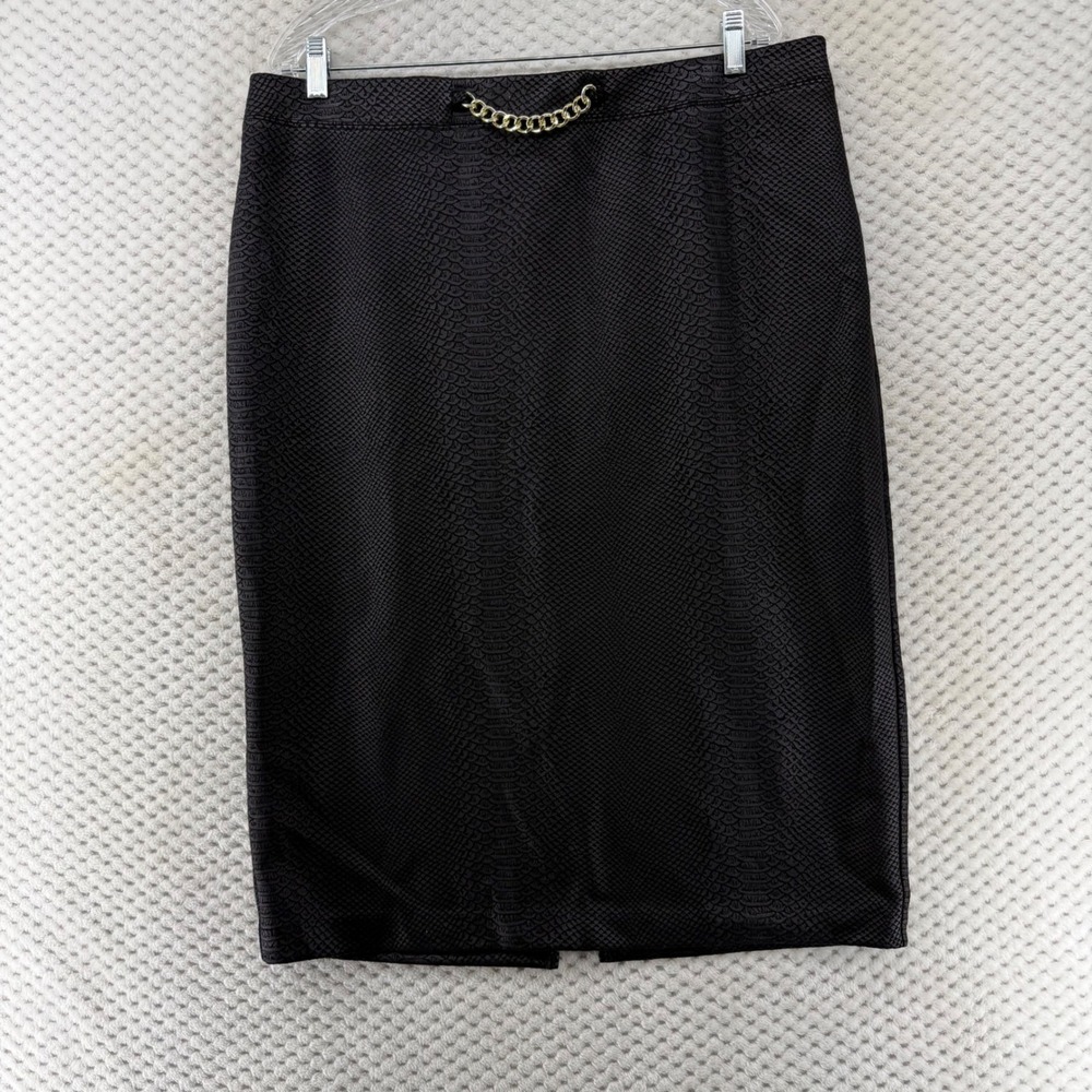 Marc New York Snakeskin Print Pencil Skirt Gold‎ Chain Detail Black XL